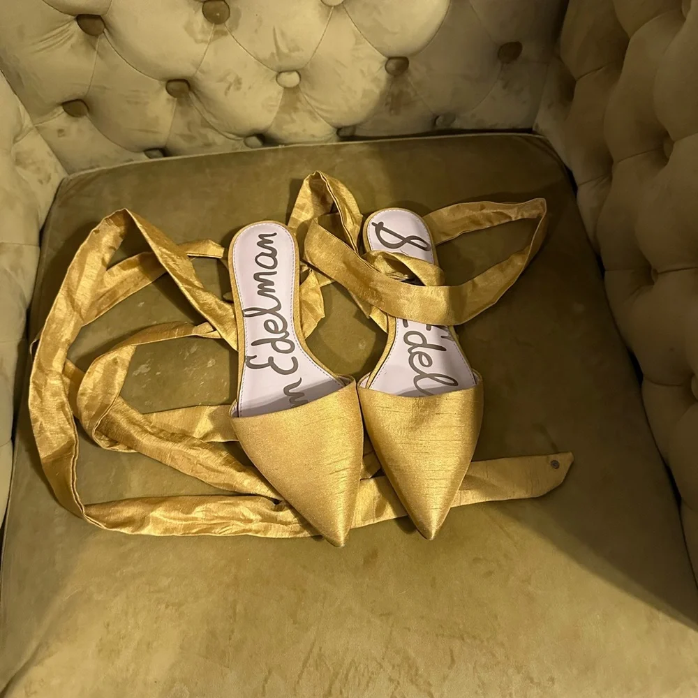 Sam Edelman Gold Lace Up Flats Size 81/2 - Picture 2 of 9